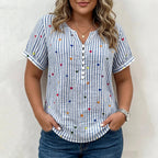 Olivia | Blusa a Rayas con Estampado de Corazones