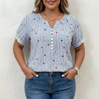 Olivia | Blusa a Rayas con Estampado de Corazones