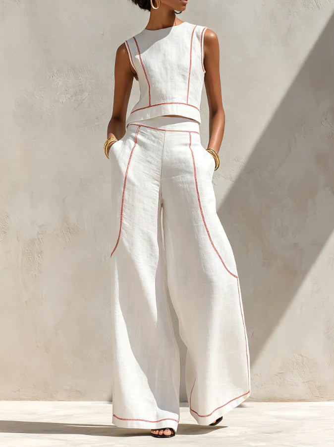 Victoria | Conjunto blanco con top sin mangas y pantalón de pierna ancha