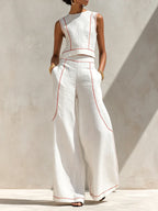 Victoria | Conjunto blanco con top sin mangas y pantalón de pierna ancha