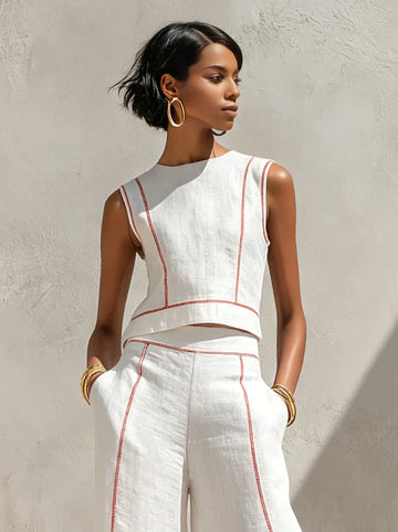 Victoria | Conjunto blanco con top sin mangas y pantalón de pierna ancha