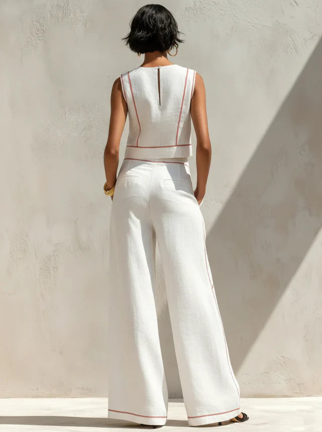Victoria | Conjunto blanco con top sin mangas y pantalón de pierna ancha