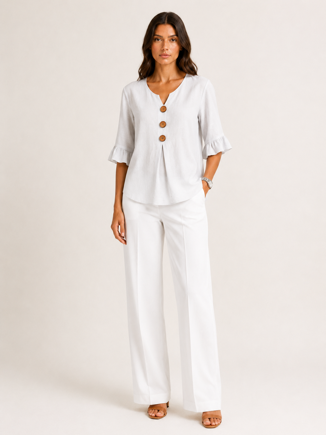 AURA | BLUSA DE LINO CON VOLANTES