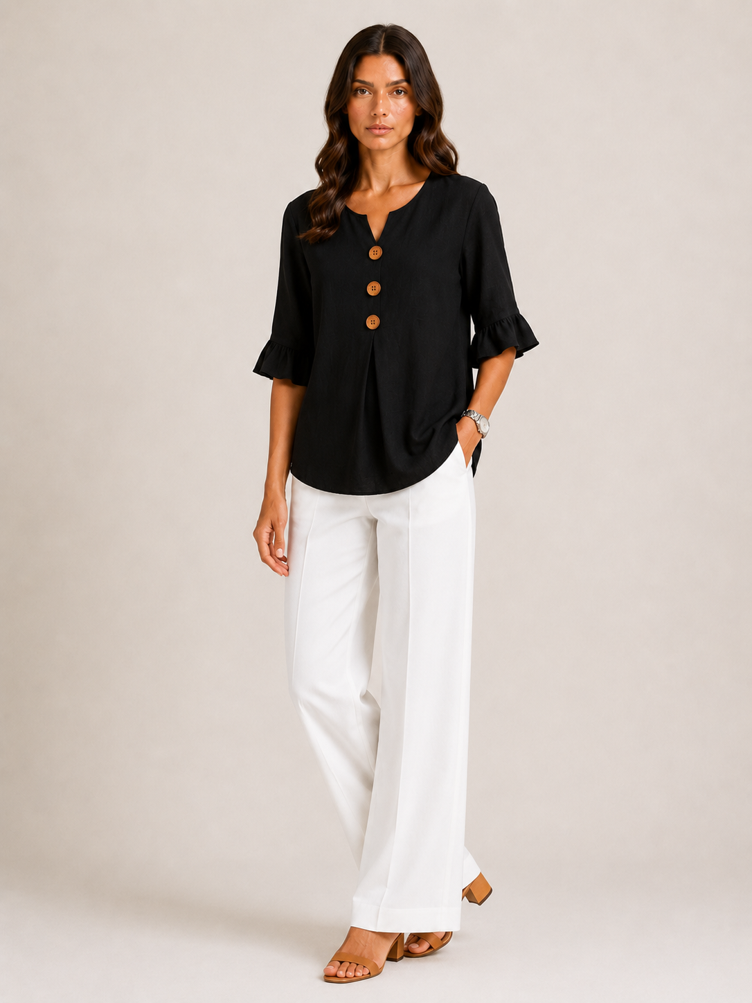AURA | BLUSA DE LINO CON VOLANTES