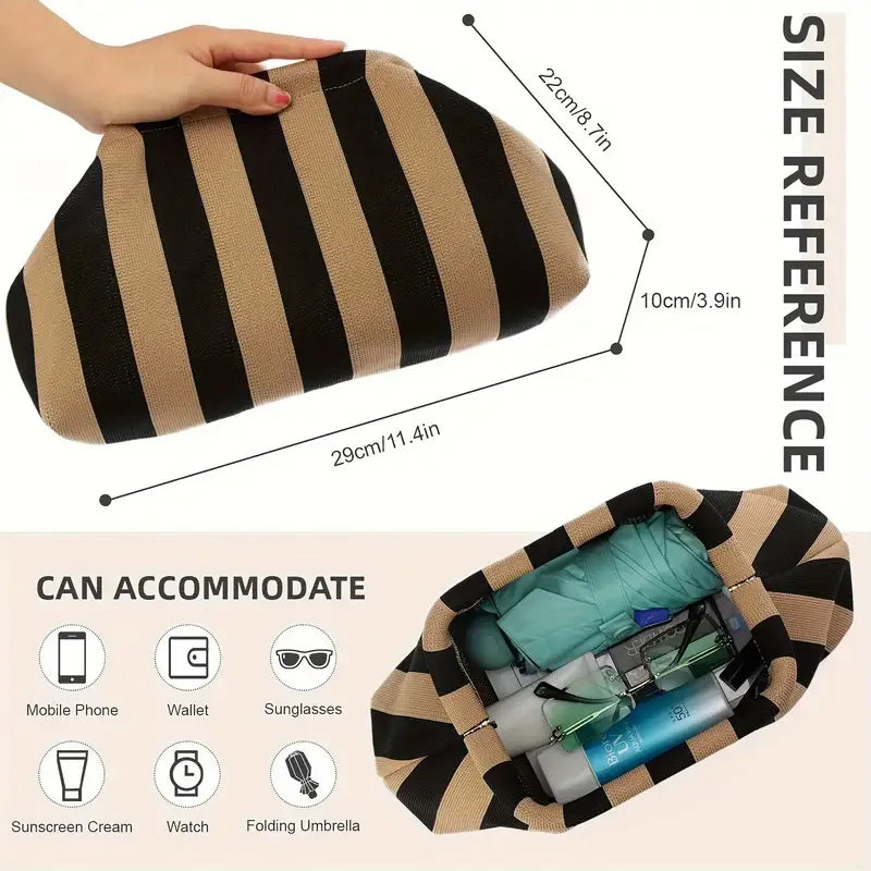 Bolso clutch de playa tejido — estampado a rayas