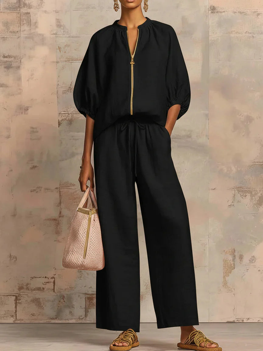 Alba |  Camisa de estilo relajado y pantalón de pernera ancha